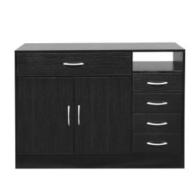 FCH MDF With Triamine Double Doors And Five Drawers Bathroom Cabinet Black