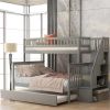 Twin over Full Bunk Bed with Trundle and Staircase,Gray