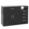 FCH MDF With Triamine Double Doors And Five Drawers Bathroom Cabinet Black