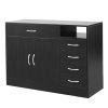 FCH MDF With Triamine Double Doors And Five Drawers Bathroom Cabinet Black