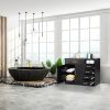 FCH MDF With Triamine Double Doors And Five Drawers Bathroom Cabinet Black