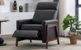 Wood-Framed PU Leather Recliner Chair Adjustable Home Theater Seating with Thick Seat Cushion and Backrest Modern Living Room Recliners, Black(Old SKU