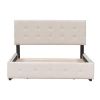 Upholstered Platform Bed with Classic Headboard and 4 Drawers, No Box Spring Needed, Linen Fabric, Queen Size Beige