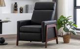 Wood-Framed PU Leather Recliner Chair Adjustable Home Theater Seating with Thick Seat Cushion and Backrest Modern Living Room Recliners, Black(Old SKU