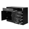 FCH MDF With Triamine Double Doors And Five Drawers Bathroom Cabinet Black