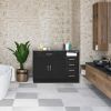 FCH MDF With Triamine Double Doors And Five Drawers Bathroom Cabinet Black