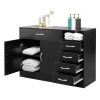 FCH MDF With Triamine Double Doors And Five Drawers Bathroom Cabinet Black