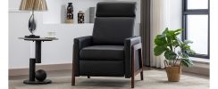 Wood-Framed PU Leather Recliner Chair Adjustable Home Theater Seating with Thick Seat Cushion and Backrest Modern Living Room Recliners, Black(Old SKU