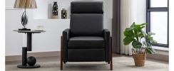 Wood-Framed PU Leather Recliner Chair Adjustable Home Theater Seating with Thick Seat Cushion and Backrest Modern Living Room Recliners, Black(Old SKU