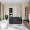 FCH MDF With Triamine Double Doors And Five Drawers Bathroom Cabinet Black