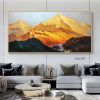 Handmade Gold Mountain Oil Painting on Canvas Original Landscape Painting Winter Snow Scene Murals Custom Painting Home Decor