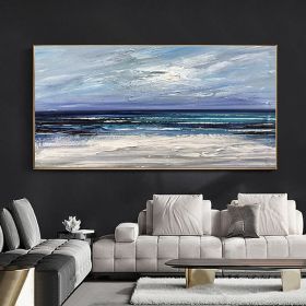 Handpainted Oil Painting CanvasWall Art Decoration Abstract Knife Painting Seascape Blue For Home Decor Living Room hallway bedroom luxurious decorati (size: 60X120cm)