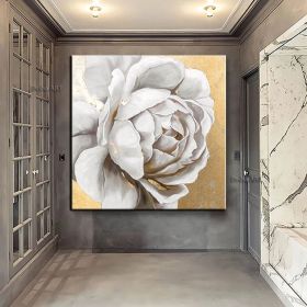 Original hand-painted oil painting gold foil peony porch decoration painting modern light luxury living room background wall restaurant large painting (size: 80x80cm)