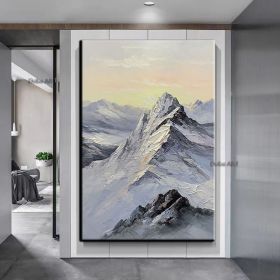 Hand-painted oil painting european-style elegant hanging painting sunrise snow mountain decorative painting fantasy vertical murals large fresh knife (size: 60x90cm)