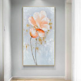 100% Handmade Orange Flower Oil Painting Modern Art Picture Living Room Luxury Abstract Art Corridor Aisle Wall Decor (size: 75x150cm)