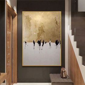 100% Hand Painted Abstract Oil Painting Wall Art Figure Picture Gold Foil Minimalist Modern On Canvas Decor For Living Room No Frame (size: 150x220cm)