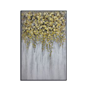 Handmade Gold Foil Abstract Oil Painting Top Selling Wall Art Modern Yellow and White Color Picture Canvas Home Decor For Living Room No Frame (size: 90x120cm)