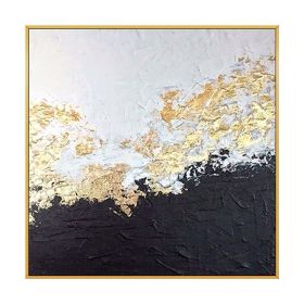 Top Selling Handmade Abstract Oil Painting Wall Art Modern Minimalist White and Black Gold Foil Canvas Home Decor For Living Room Bedroom No Frame (size: 70x70cm)