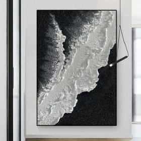 Modern Abstract handpainted large size wholesale prodcut ocean seaside thick grey and black Oil painting Simple Design Wall Art (size: 50x70cm)