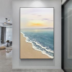 Hand painted oil painting sunrise seascape sailboat home decoration wall art canvas hanging painting (size: 90x120cm)