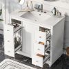 Contemporary Bathroom Vanity Cabinet - 36x18x34 inches, 4 Drawers & 1 Cabinet Door, Multipurpose Storage, Resin Integrated Sink, Adjustable Shelves, S