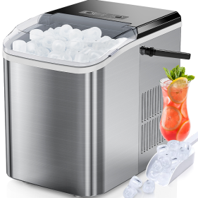 portable ice maker LED display 120W 26 lbs / 24h automatic cleaning, small household, fast refrigeration thick foam layer long effect ice, bullets rou (W2201138025: W2201138016)