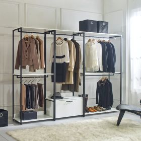 Fiona White Freestanding Walk in Wood Closet System with Metal Frame (Color: as Pic)