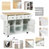 Kitchen Cart with Rubber wood Drop-Leaf Countertop ,Cabinet door internal storage racks,Kitchen Island on 5 Wheels with Storage Cabinet and 3 Drawers