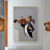 100% Handmade Colored Mr. Rabbit Playing Violin Animal Square Picture Oil on Canvas Home Decor