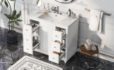 Contemporary Bathroom Vanity Cabinet - 36x18x34 inches, 4 Drawers & 1 Cabinet Door, Multipurpose Storage, Resin Integrated Sink, Adjustable Shelves, S