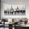 Handmade Hand Painted Wall Art On Canvas Abstract Horizontal Abstract Ocean Sailboat Landscape Modern Home Living Room hallway bedroom luxurious decor